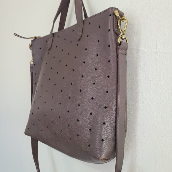 MADEWELL Brown Leather Perforated Double Handle HandBag Crossbody Bag Purse - Picture 6 of 8